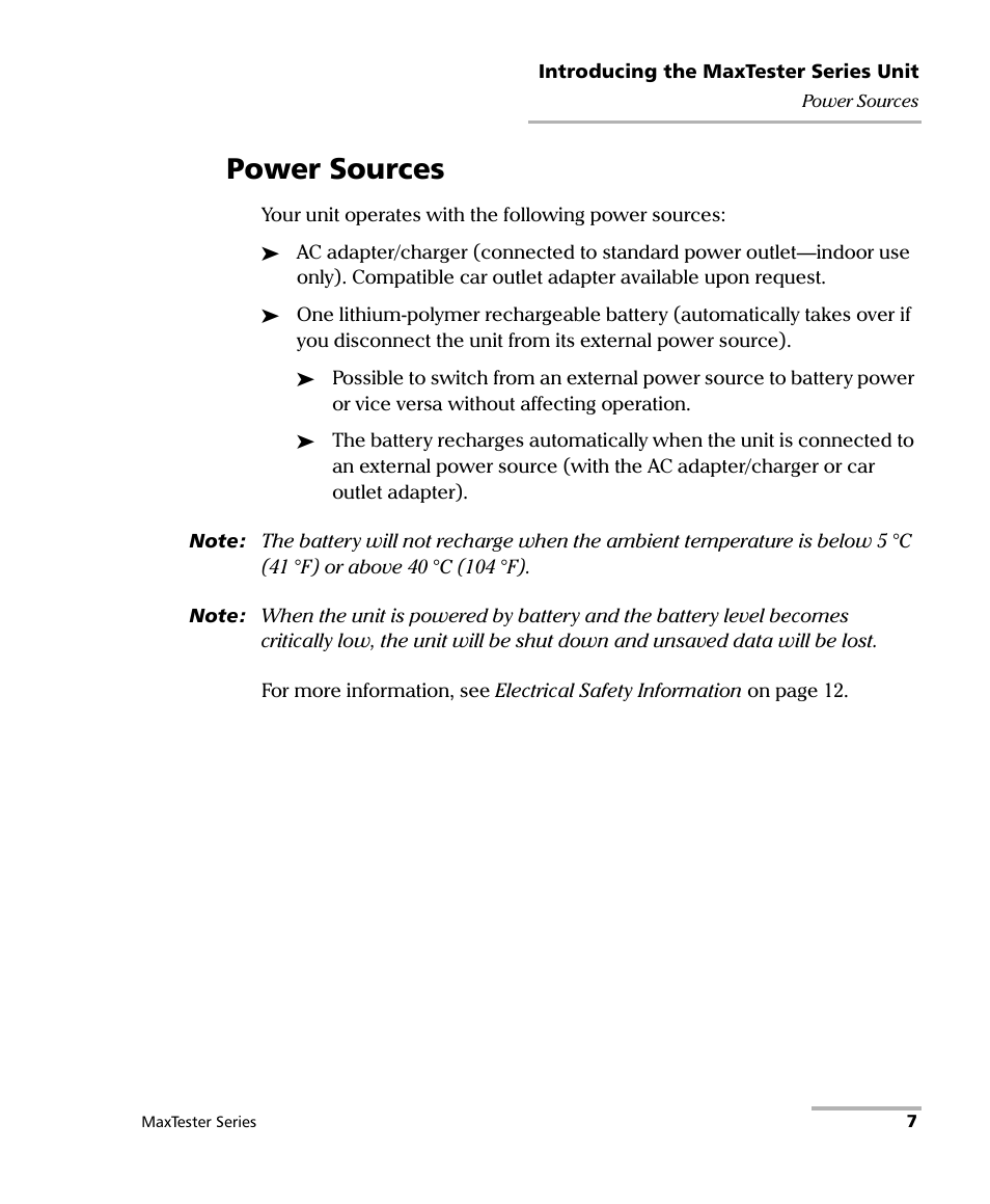 Power sources | EXFO MaxTester Series User Manual | Page 17 / 175