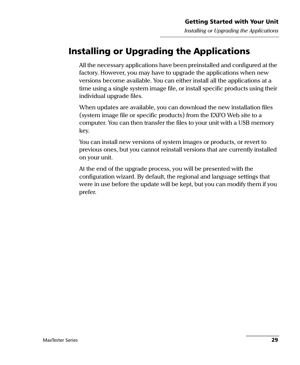 Installing or upgrading the applications | EXFO MaxTester Series User Manual | Page 39 / 175