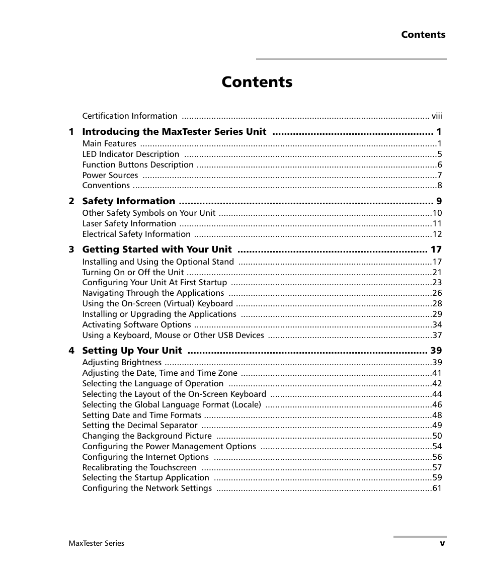 EXFO MaxTester Series User Manual | Page 5 / 175