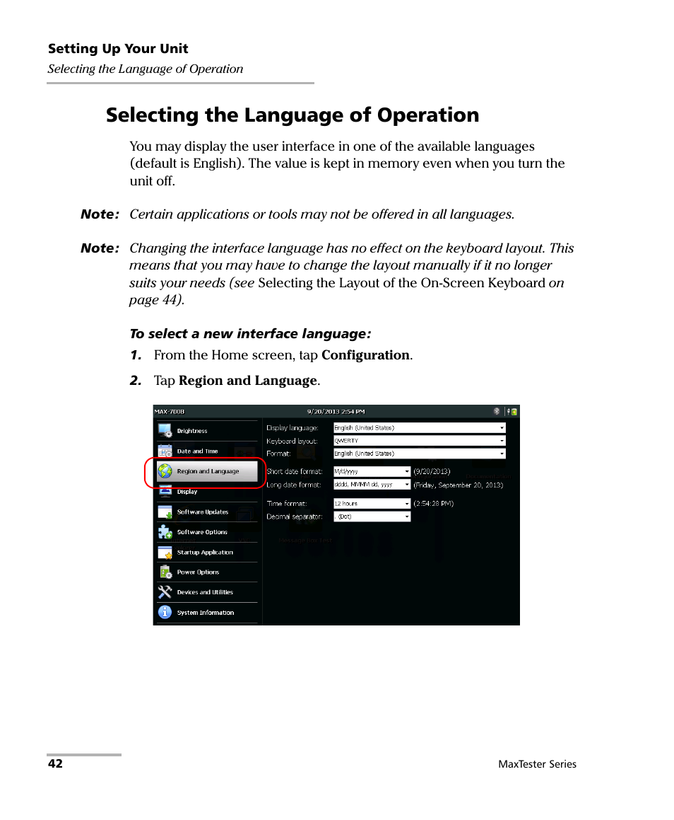 Selecting the language of operation | EXFO MaxTester Series User Manual | Page 52 / 175