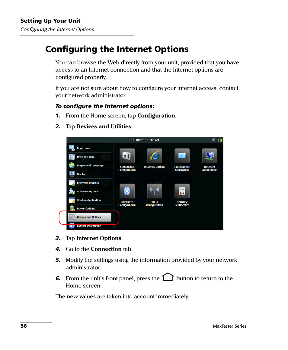 Configuring the internet options | EXFO MaxTester Series User Manual | Page 66 / 175