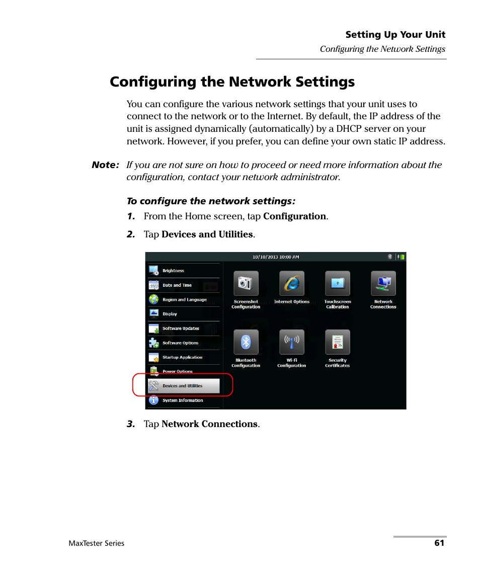 Configuring the network settings | EXFO MaxTester Series User Manual | Page 71 / 175