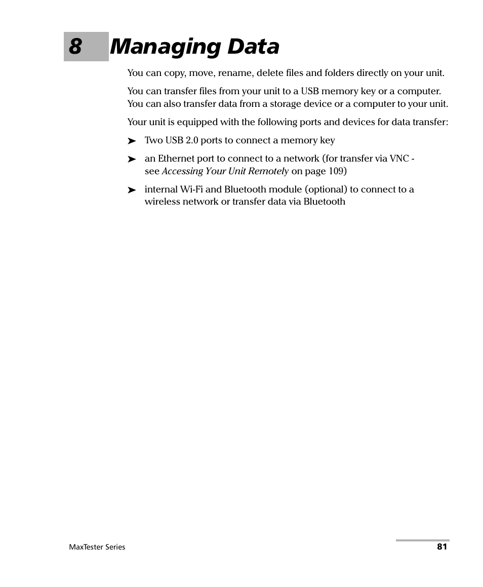 8 managing data, 8managing data | EXFO MaxTester Series User Manual | Page 91 / 175