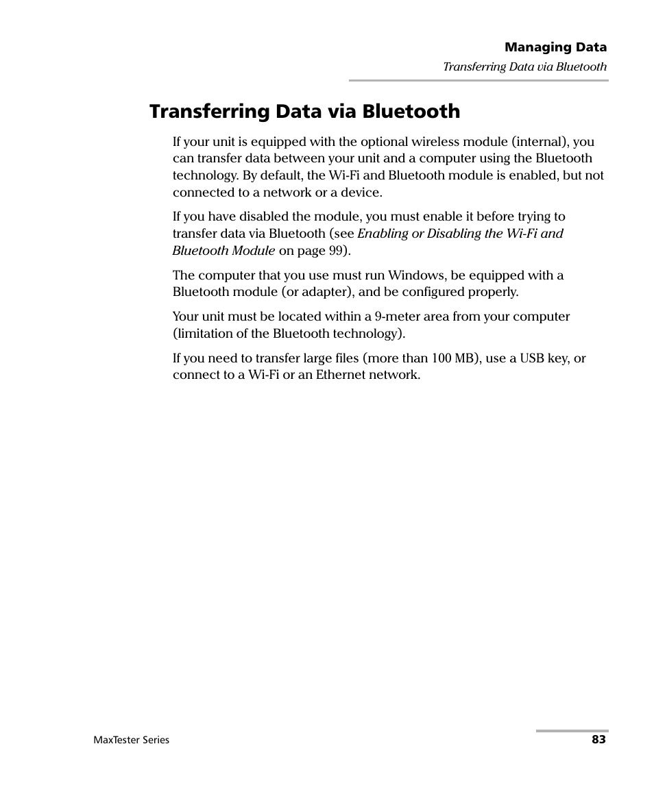 Transferring data via bluetooth | EXFO MaxTester Series User Manual | Page 93 / 175