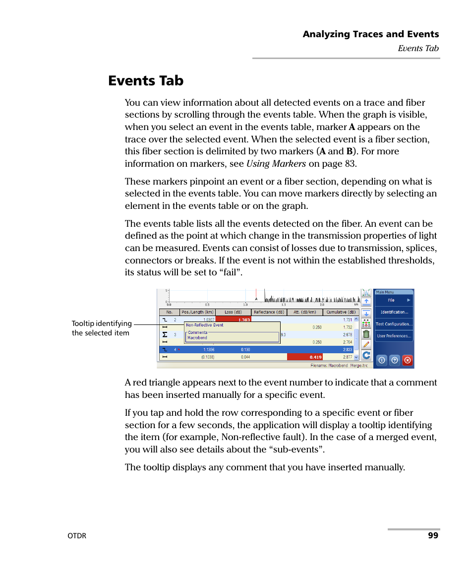 Events tab | EXFO OTDR 2 User Manual | Page 107 / 219