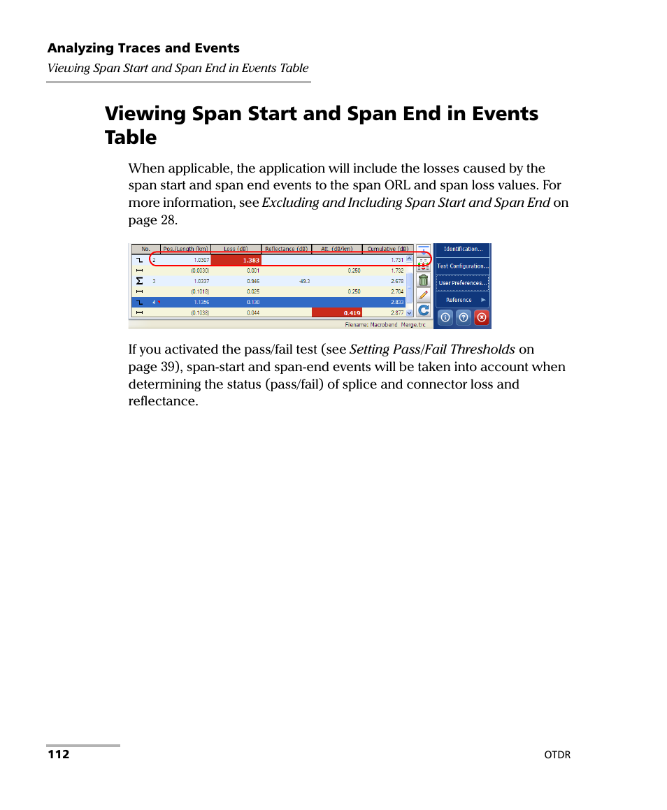 Viewing span start and span end in events table | EXFO OTDR 2 User Manual | Page 120 / 219