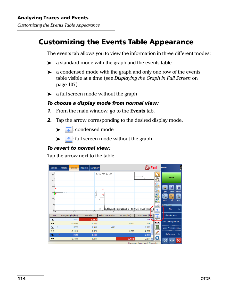 Customizing the events table appearance | EXFO OTDR 2 User Manual | Page 122 / 219