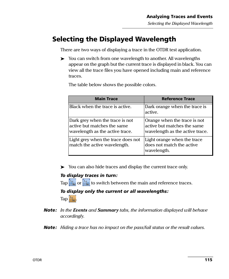 Selecting the displayed wavelength | EXFO OTDR 2 User Manual | Page 123 / 219