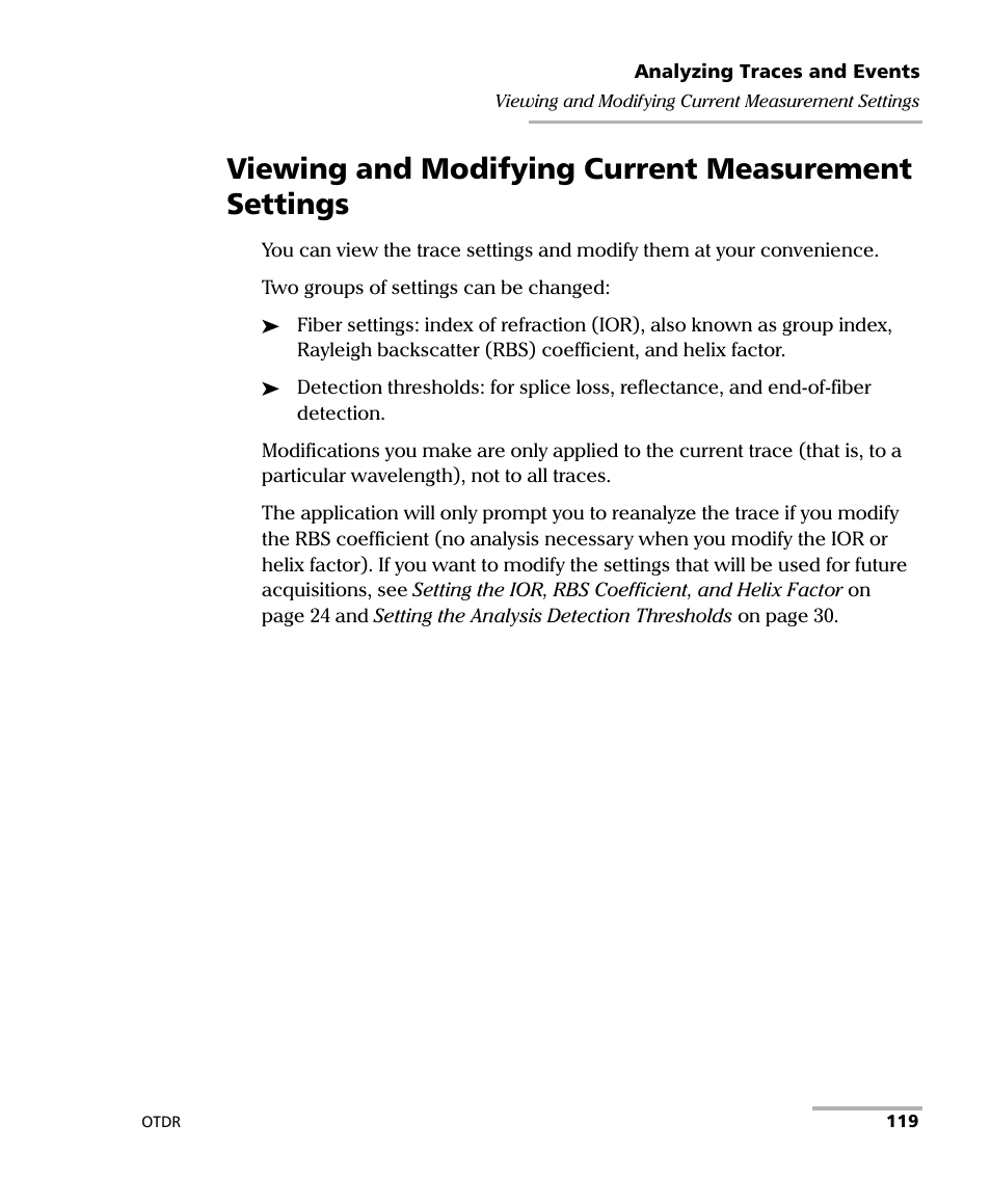 Viewing and modifying current measurement settings | EXFO OTDR 2 User Manual | Page 127 / 219