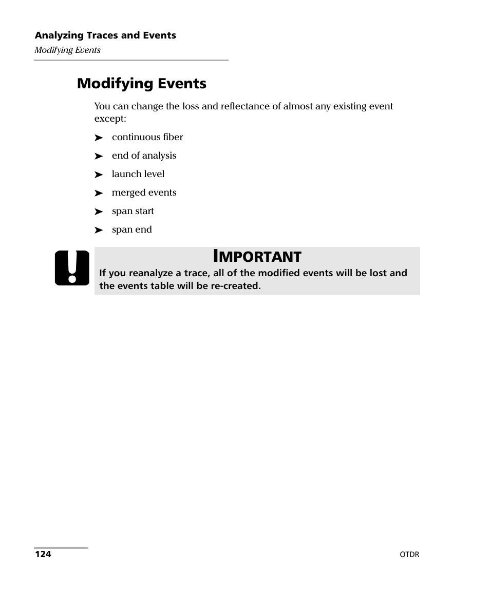 Modifying events, Mportant | EXFO OTDR 2 User Manual | Page 132 / 219