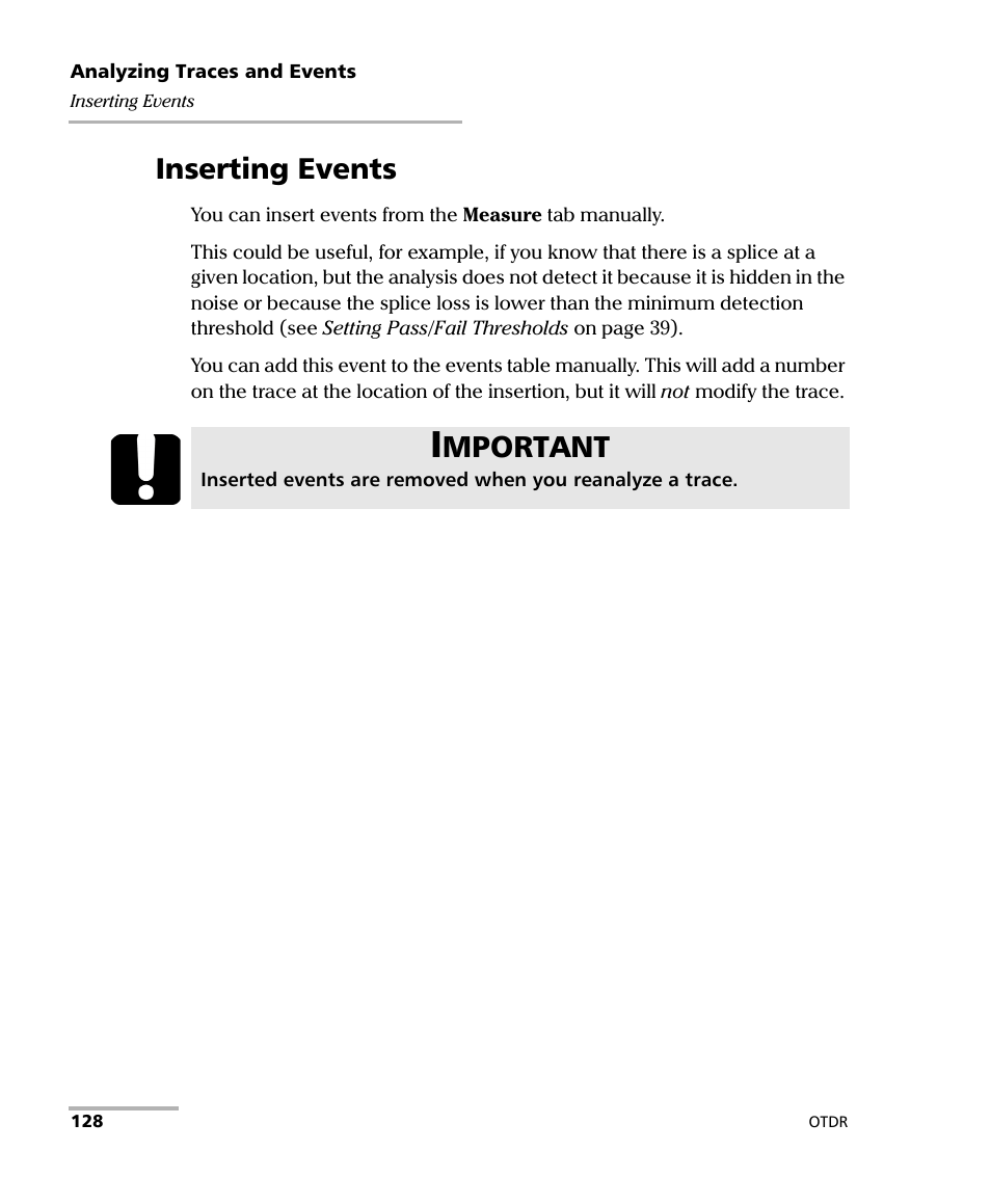 Inserting events, Mportant | EXFO OTDR 2 User Manual | Page 136 / 219