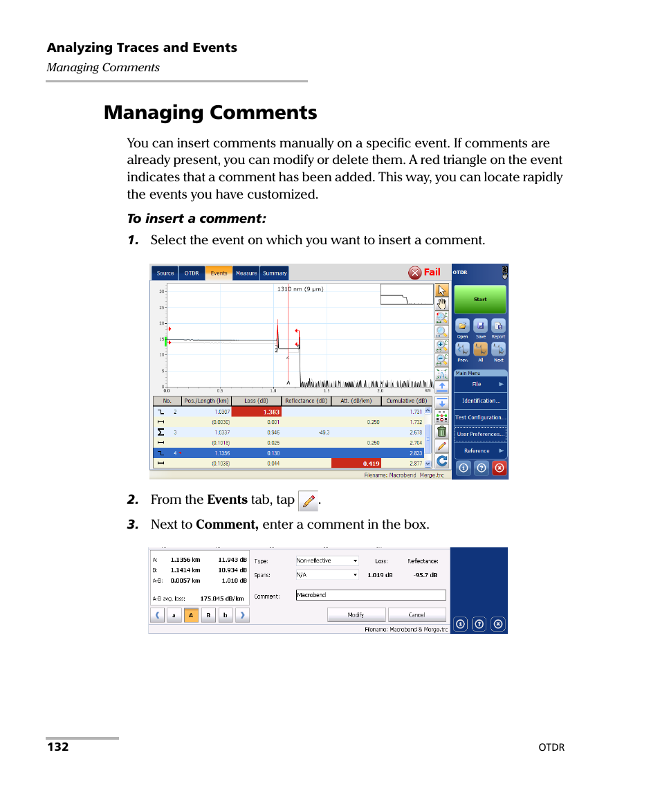 Managing comments | EXFO OTDR 2 User Manual | Page 140 / 219