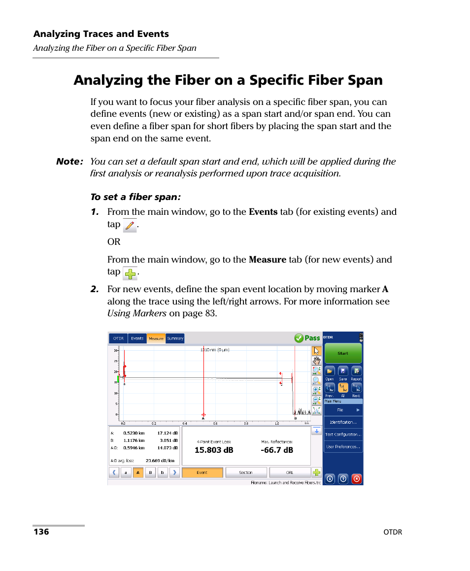 Analyzing the fiber on a specific fiber span | EXFO OTDR 2 User Manual | Page 144 / 219