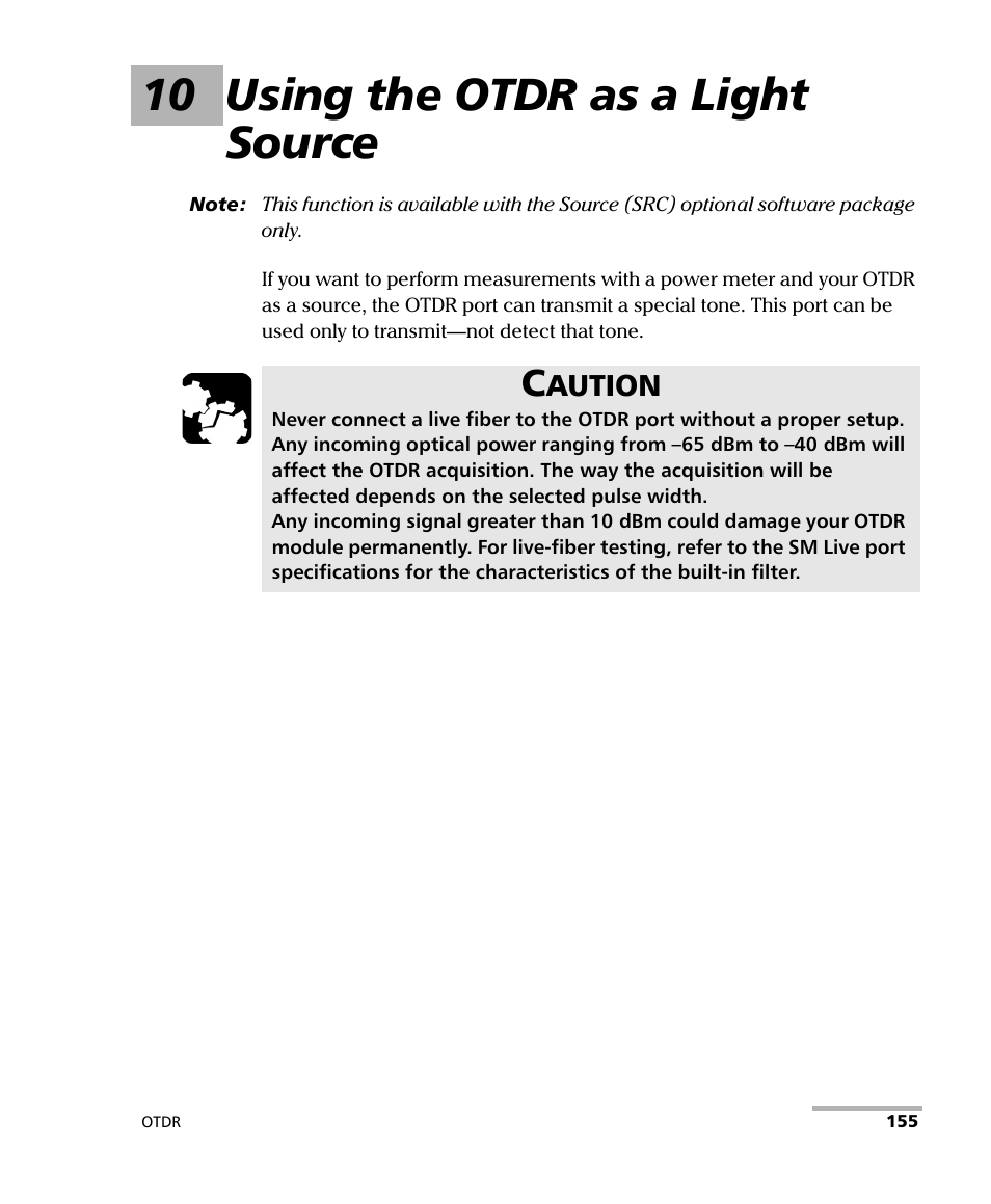 10 using the otdr as a light source | EXFO OTDR 2 User Manual | Page 163 / 219