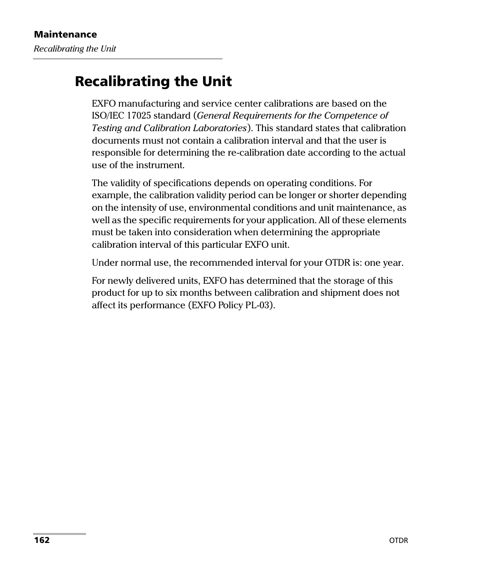 Recalibrating the unit | EXFO OTDR 2 User Manual | Page 170 / 219