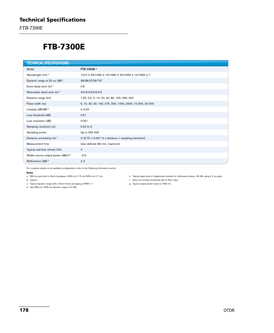 Ftb-7300e, Technical specifications, Otdr | EXFO OTDR 2 User Manual | Page 186 / 219