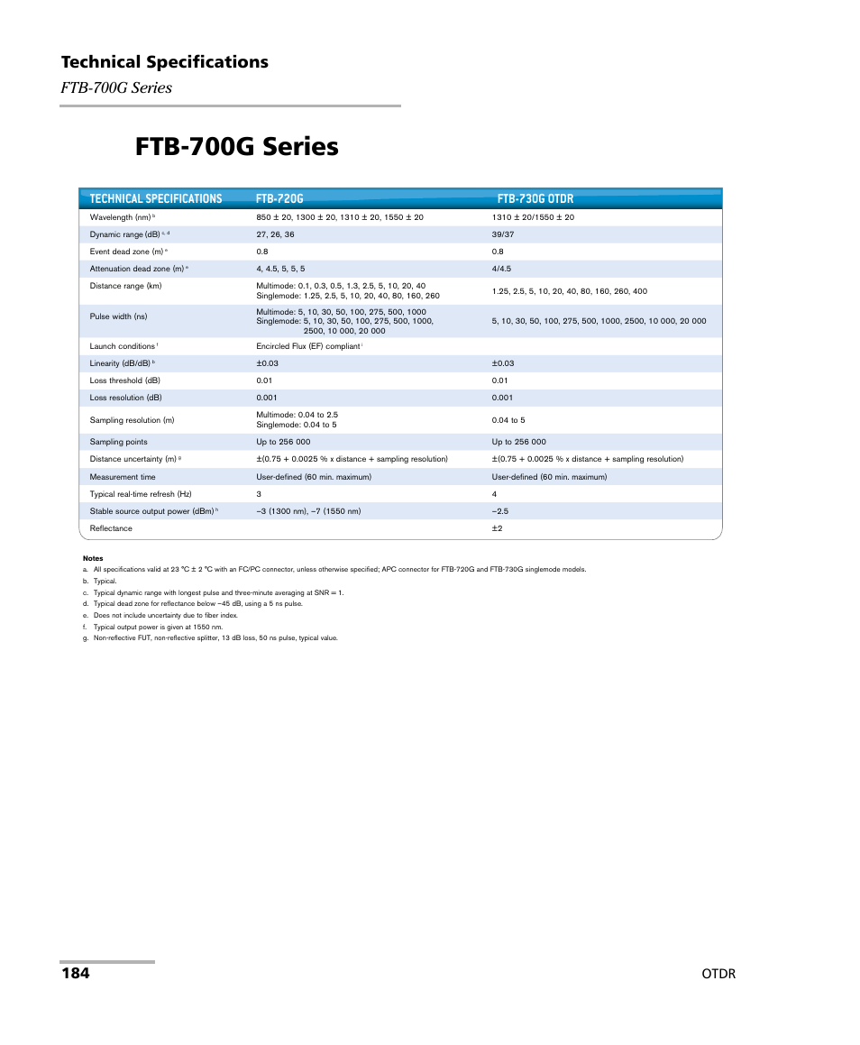 Ftb-700g series, Technical specifications, Otdr | EXFO OTDR 2 User Manual | Page 192 / 219