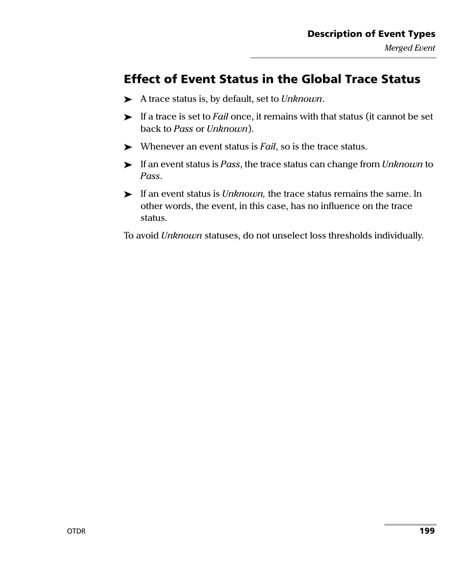 Effect of event status in the global trace status | EXFO OTDR 2 User Manual | Page 207 / 219