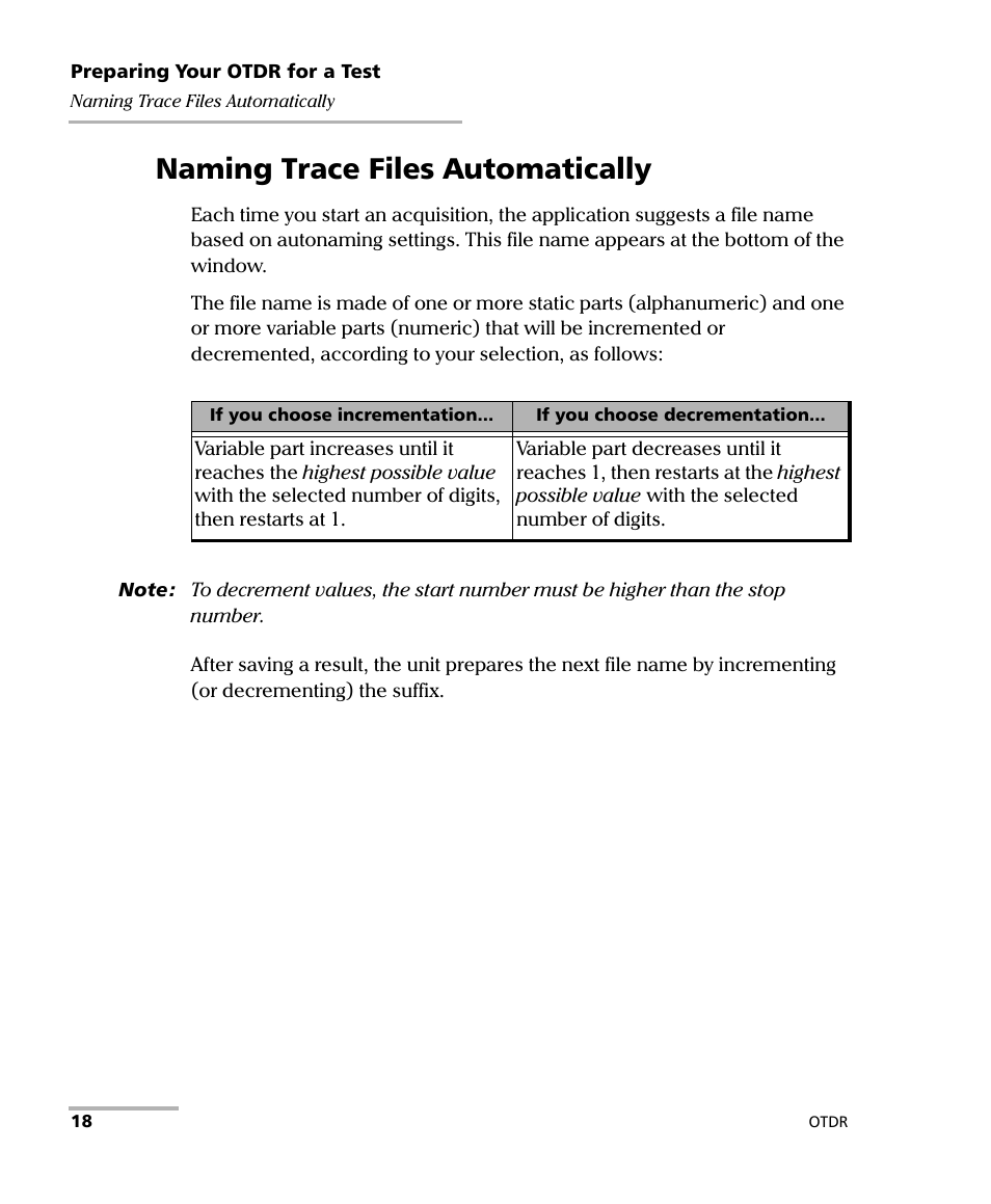 Naming trace files automatically | EXFO OTDR 2 User Manual | Page 26 / 219