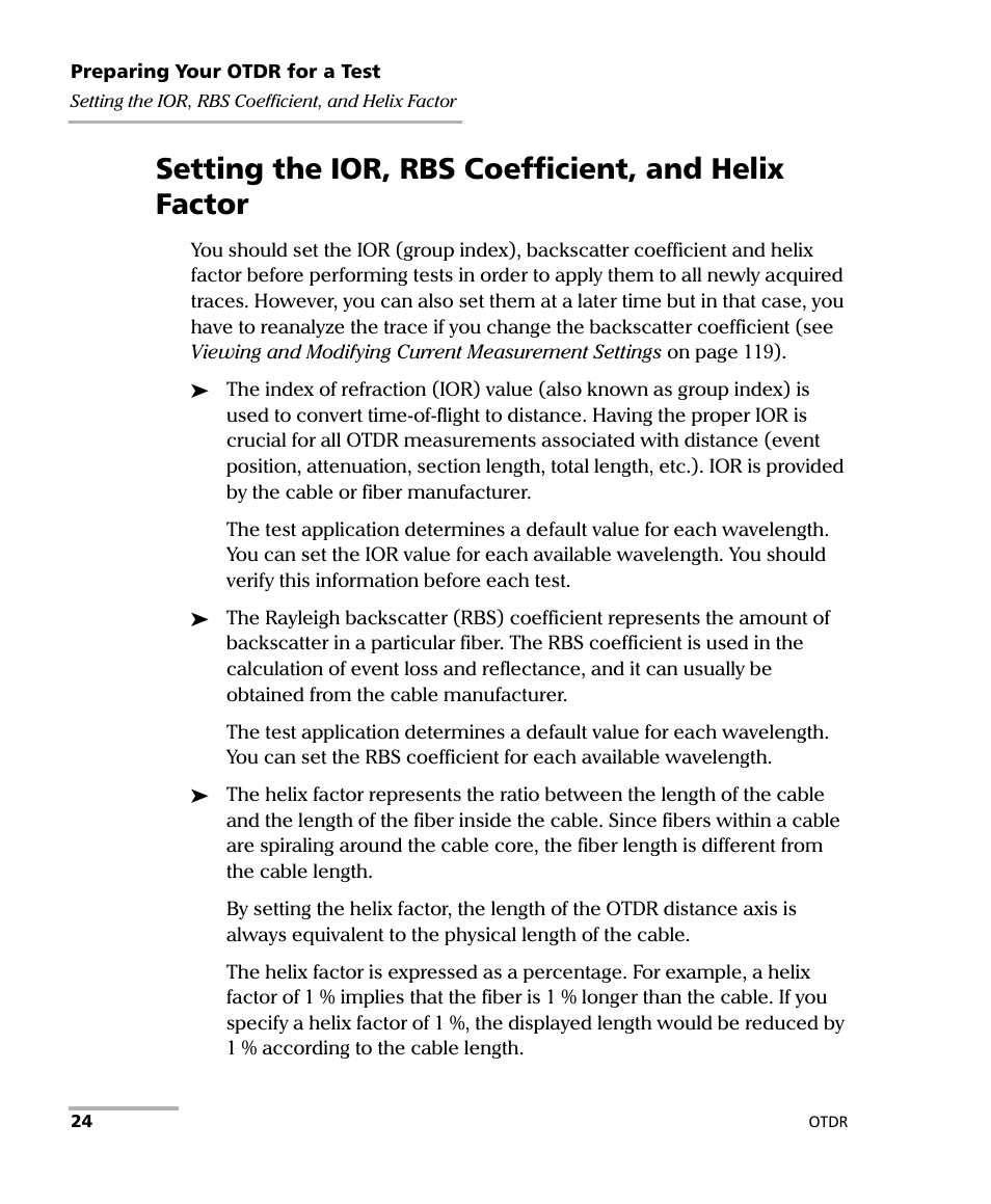 Setting the ior, rbs coefficient, and helix factor | EXFO OTDR 2 User Manual | Page 32 / 219