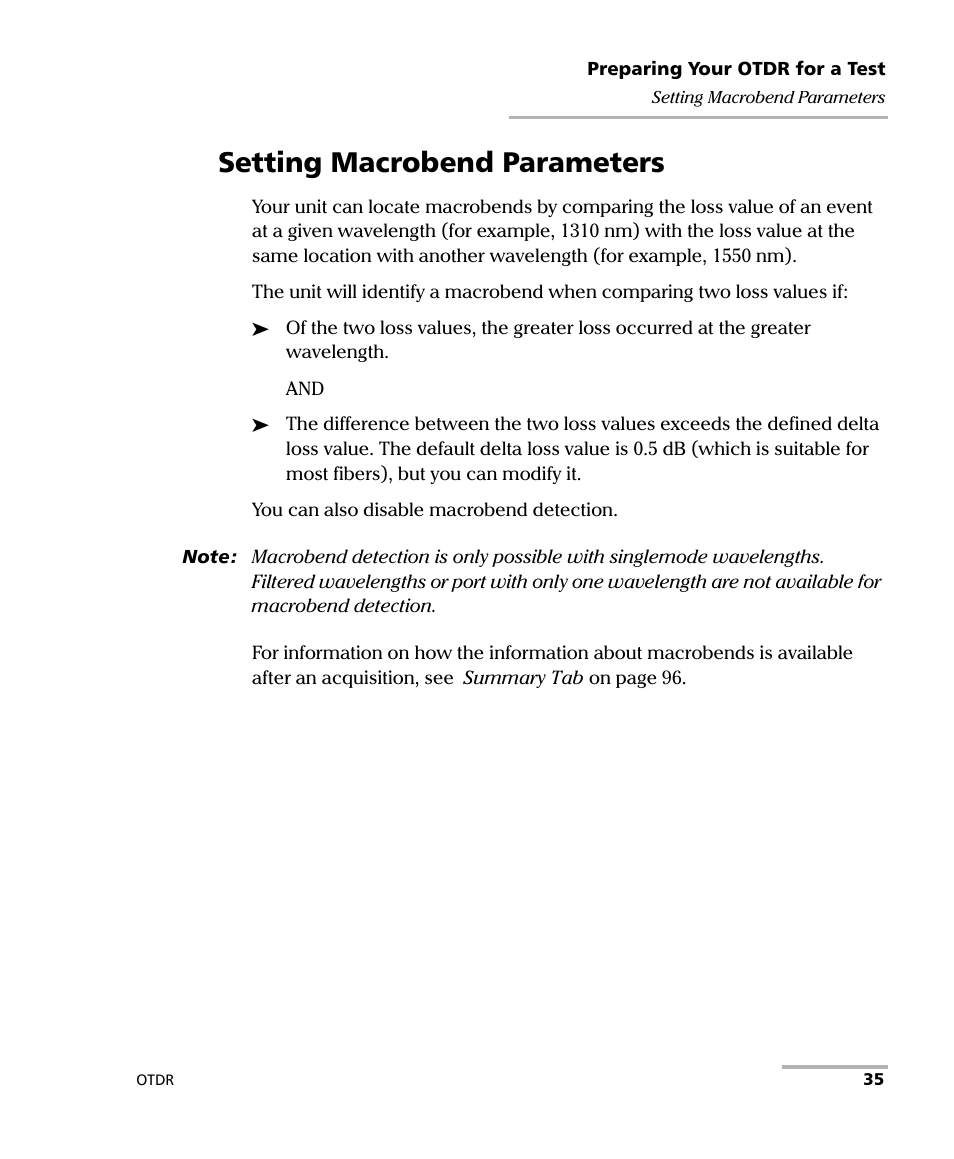 Setting macrobend parameters | EXFO OTDR 2 User Manual | Page 43 / 219