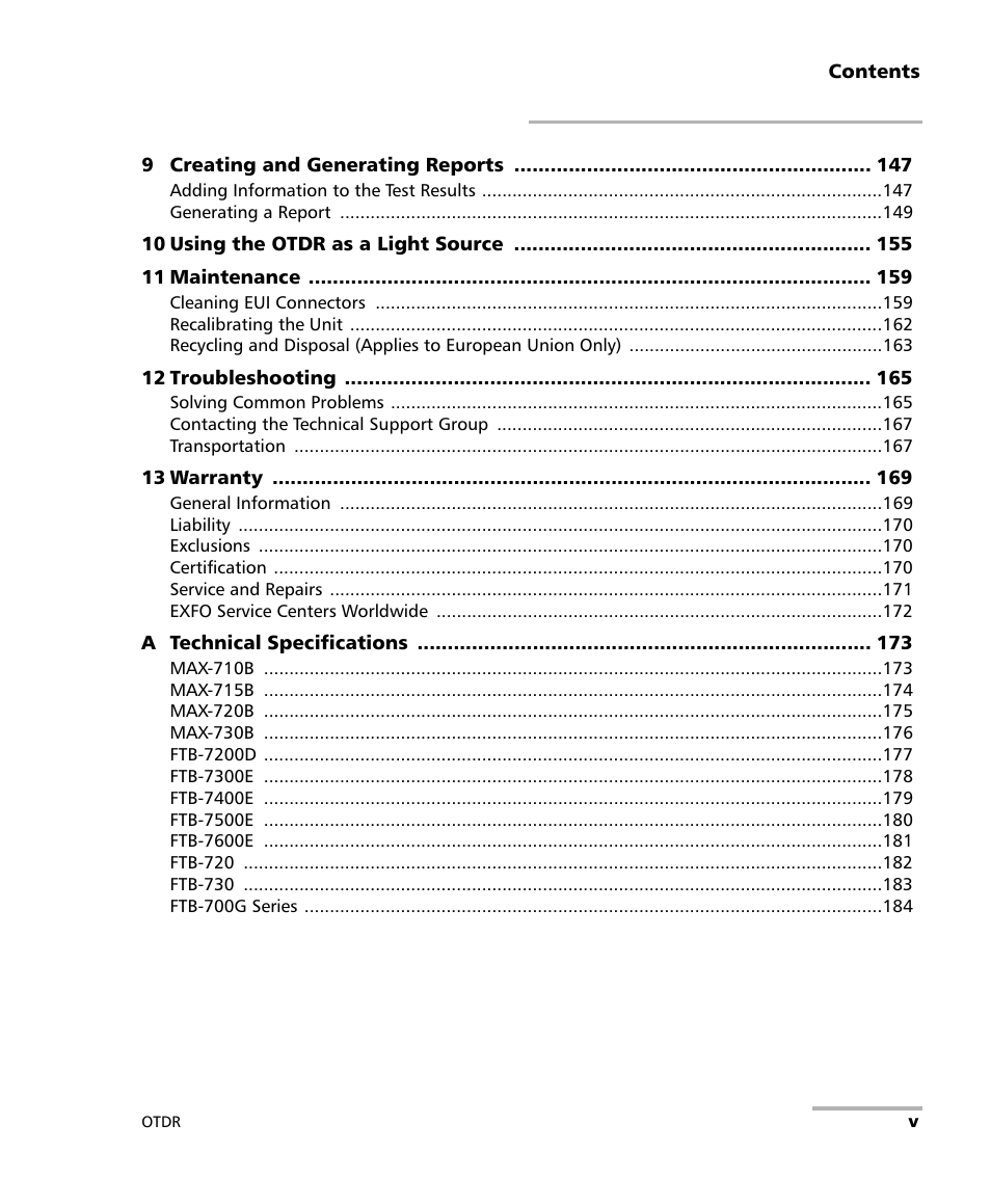 EXFO OTDR 2 User Manual | Page 5 / 219