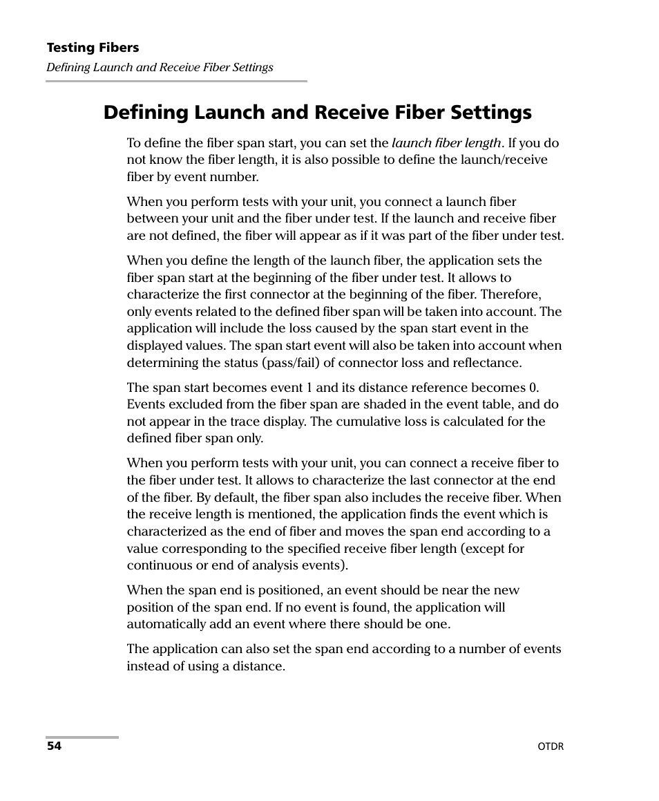 Defining launch and receive fiber settings | EXFO OTDR 2 User Manual | Page 62 / 219