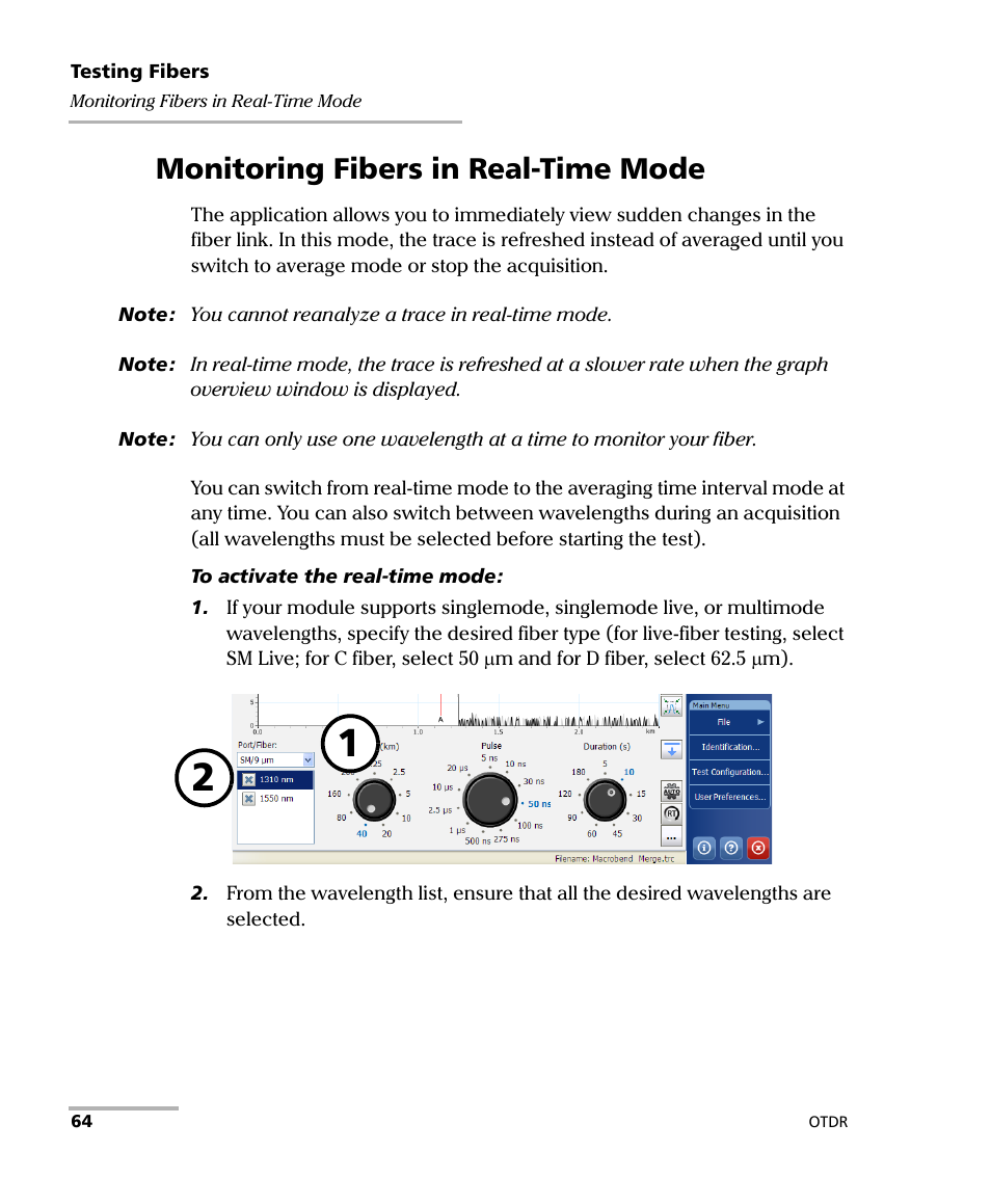 Monitoring fibers in real-time mode | EXFO OTDR 2 User Manual | Page 72 / 219