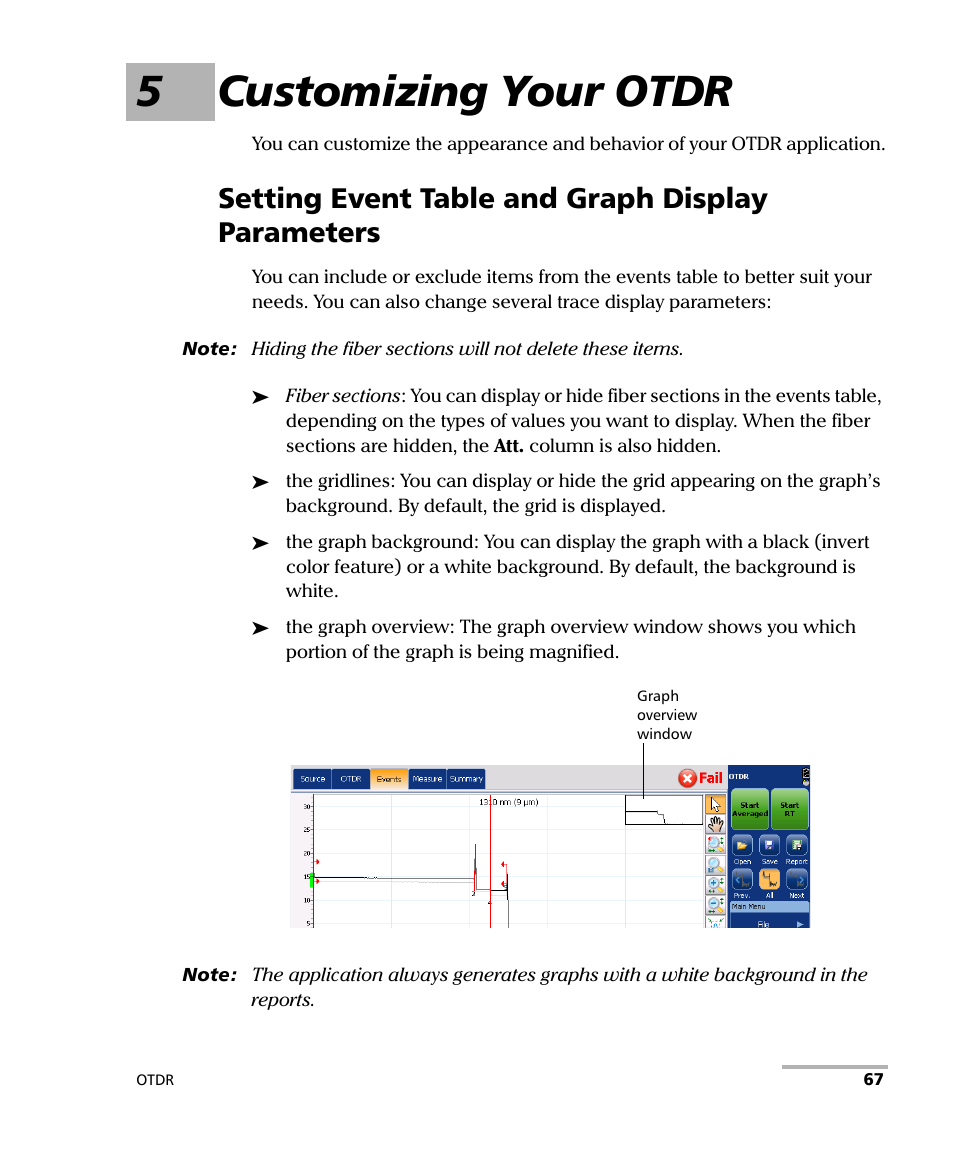 5 customizing your otdr, Setting event table and graph display parameters, 5customizing your otdr | EXFO OTDR 2 User Manual | Page 75 / 219