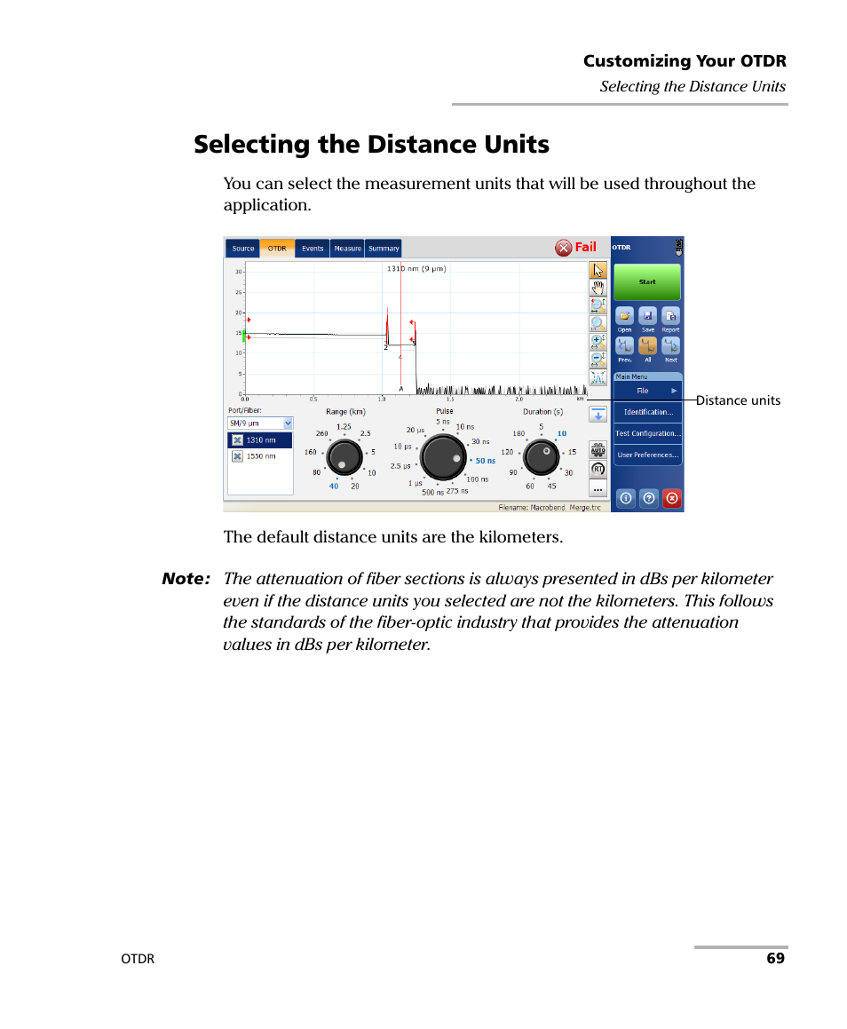 Selecting the distance units | EXFO OTDR 2 User Manual | Page 77 / 219