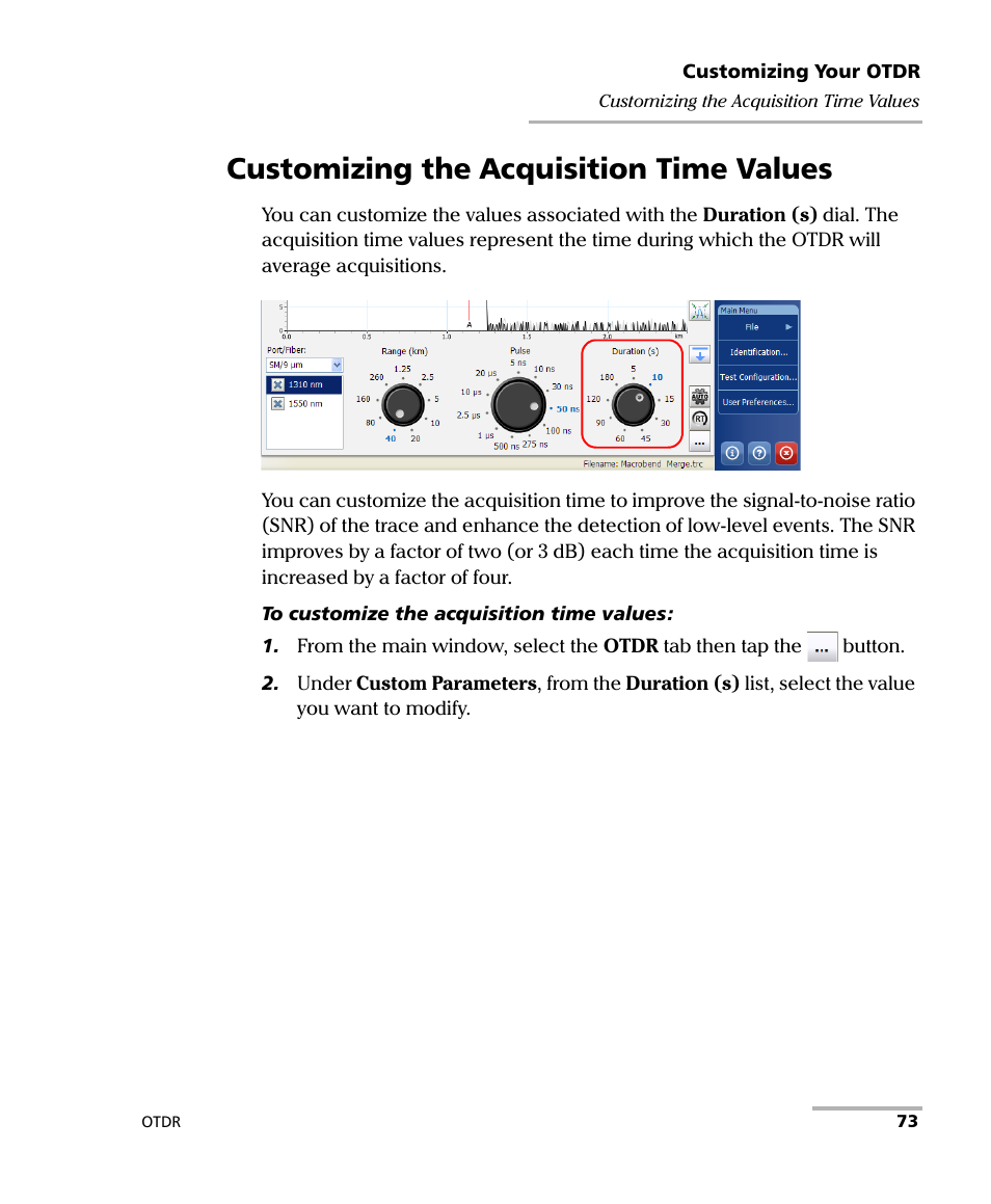 Customizing the acquisition time values | EXFO OTDR 2 User Manual | Page 81 / 219