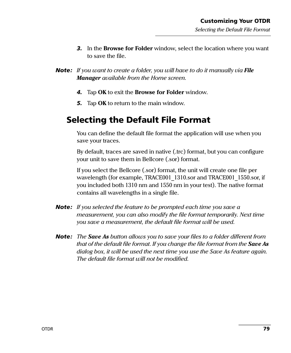 Selecting the default file format | EXFO OTDR 2 User Manual | Page 87 / 219