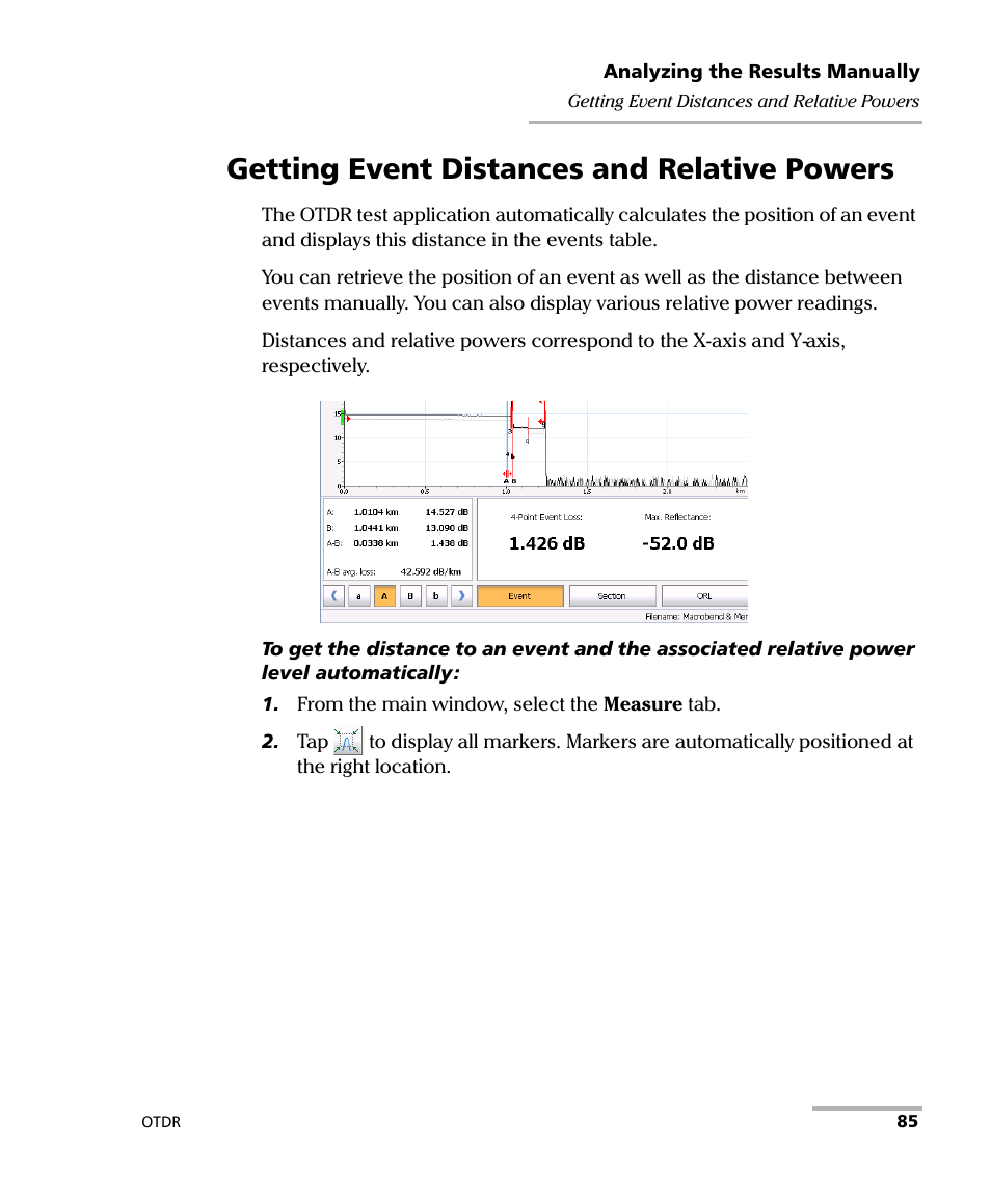 Getting event distances and relative powers | EXFO OTDR 2 User Manual | Page 93 / 219