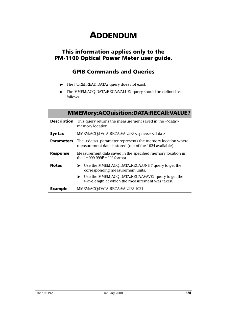 EXFO PM-1100 Optical Power Meter User Manual | 4 pages