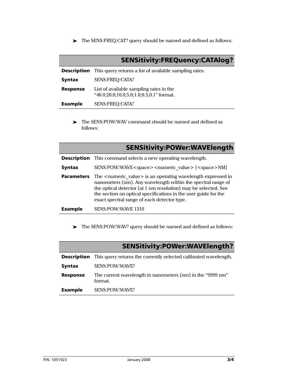 Sensitivity:frequency:catalog, Sensitivity:power:wavelength | EXFO PM-1100 Optical Power Meter User Manual | Page 3 / 4