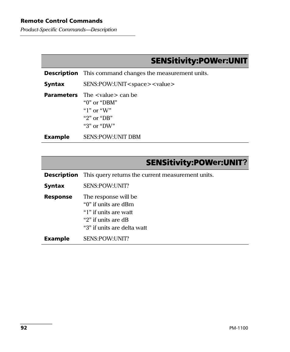 Sensitivity:power:unit | EXFO PM-1100 Optical Power Meter User Manual | Page 102 / 111