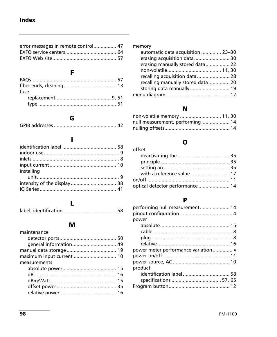 EXFO PM-1100 Optical Power Meter User Manual | Page 108 / 111