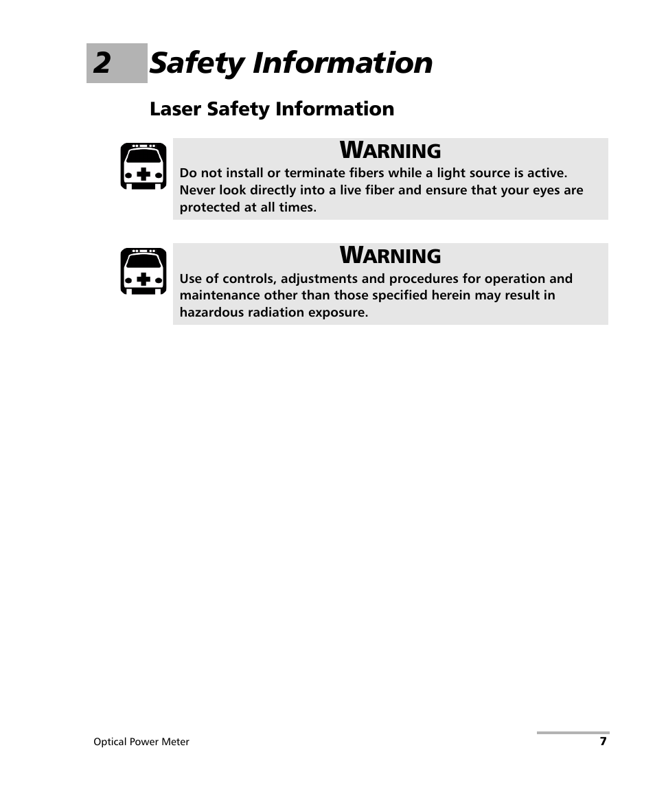 2 safety information, Laser safety information, 2safety information | EXFO PM-1100 Optical Power Meter User Manual | Page 17 / 111