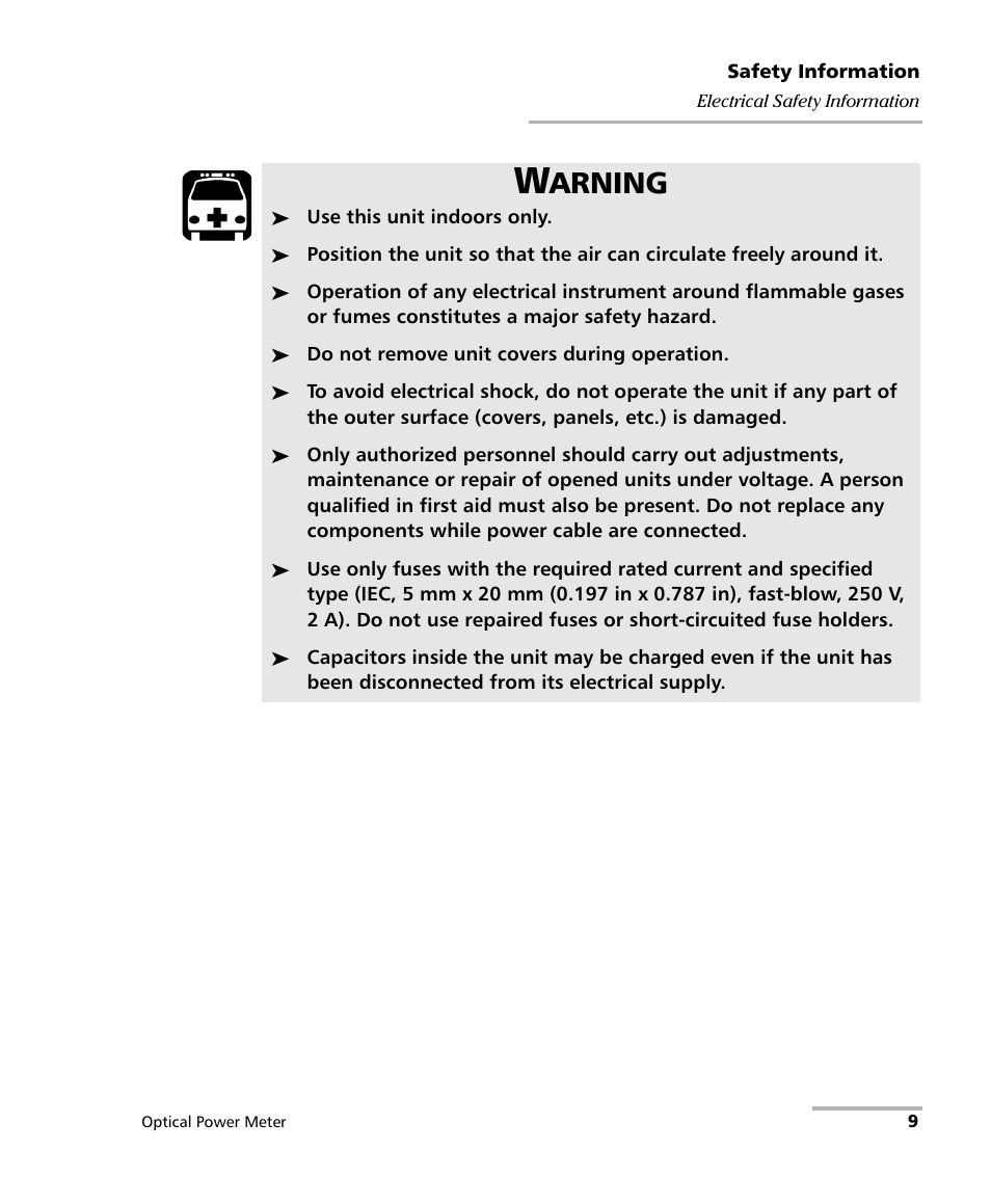 Arning | EXFO PM-1100 Optical Power Meter User Manual | Page 19 / 111