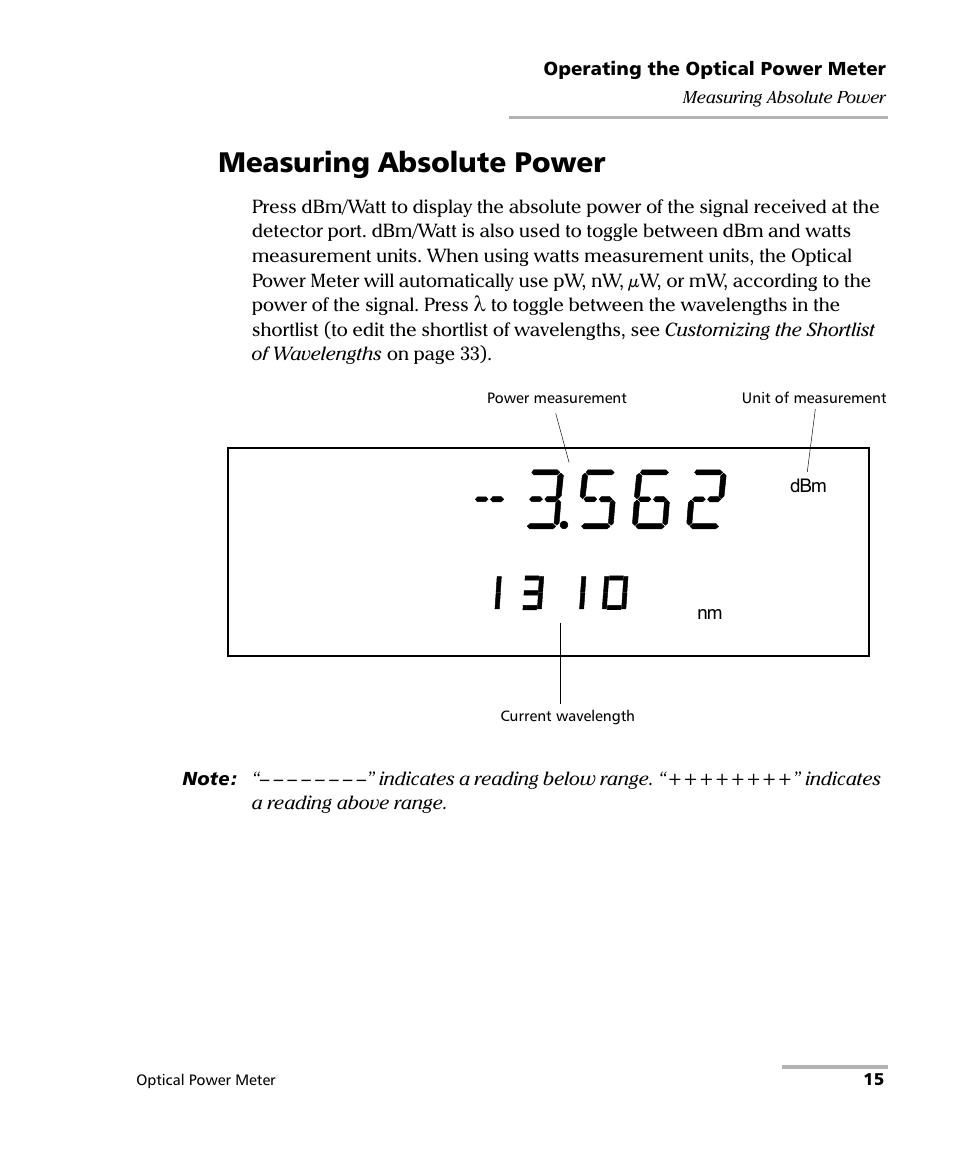 Measuring absolute power | EXFO PM-1100 Optical Power Meter User Manual | Page 25 / 111