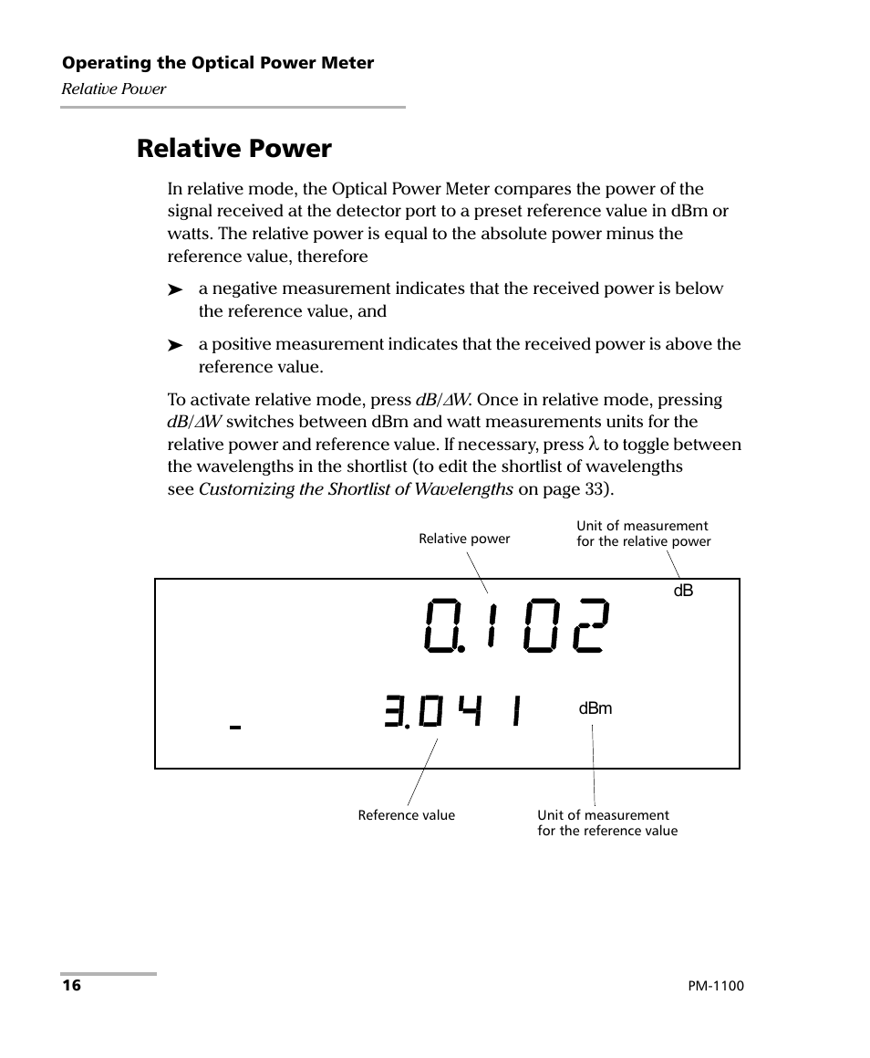 Relative power | EXFO PM-1100 Optical Power Meter User Manual | Page 26 / 111