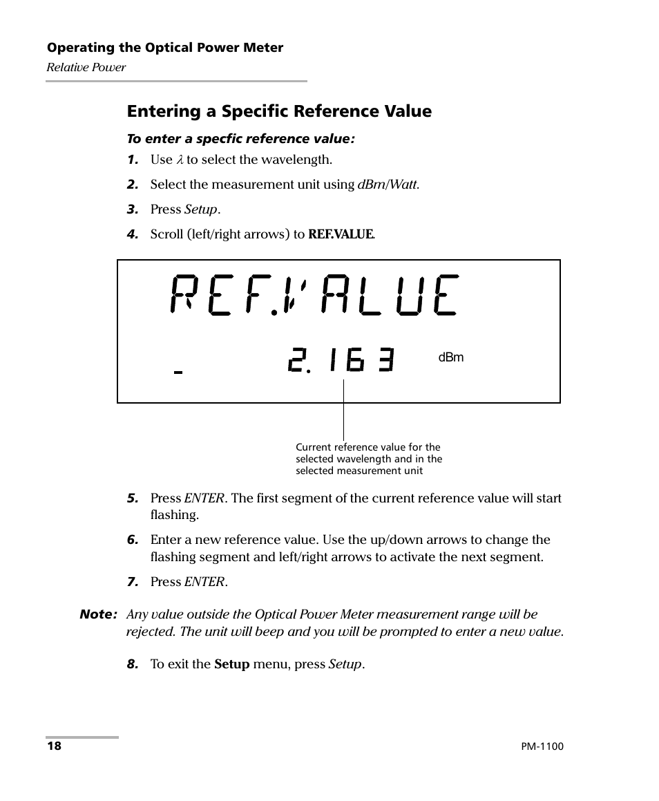 Entering a specific reference value | EXFO PM-1100 Optical Power Meter User Manual | Page 28 / 111