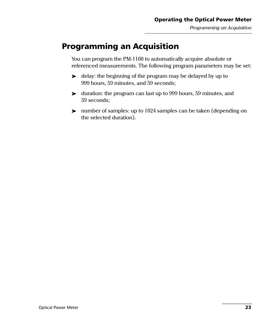 Programming an acquisition | EXFO PM-1100 Optical Power Meter User Manual | Page 33 / 111