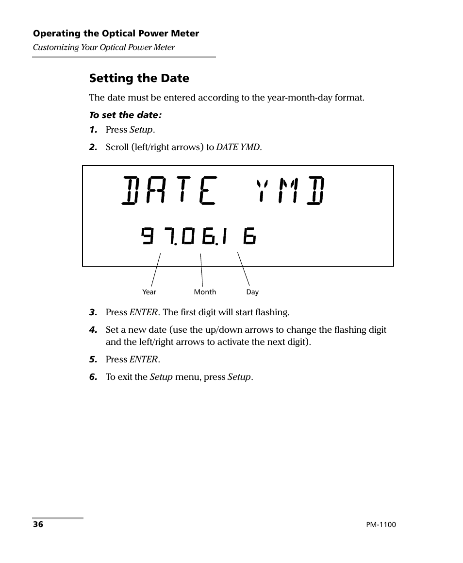 Setting the date | EXFO PM-1100 Optical Power Meter User Manual | Page 46 / 111