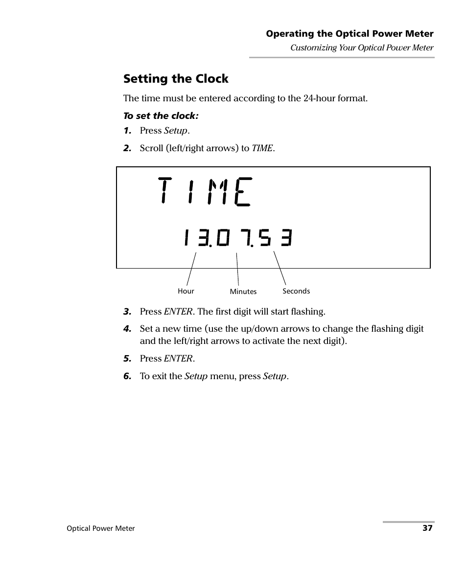 Setting the clock | EXFO PM-1100 Optical Power Meter User Manual | Page 47 / 111