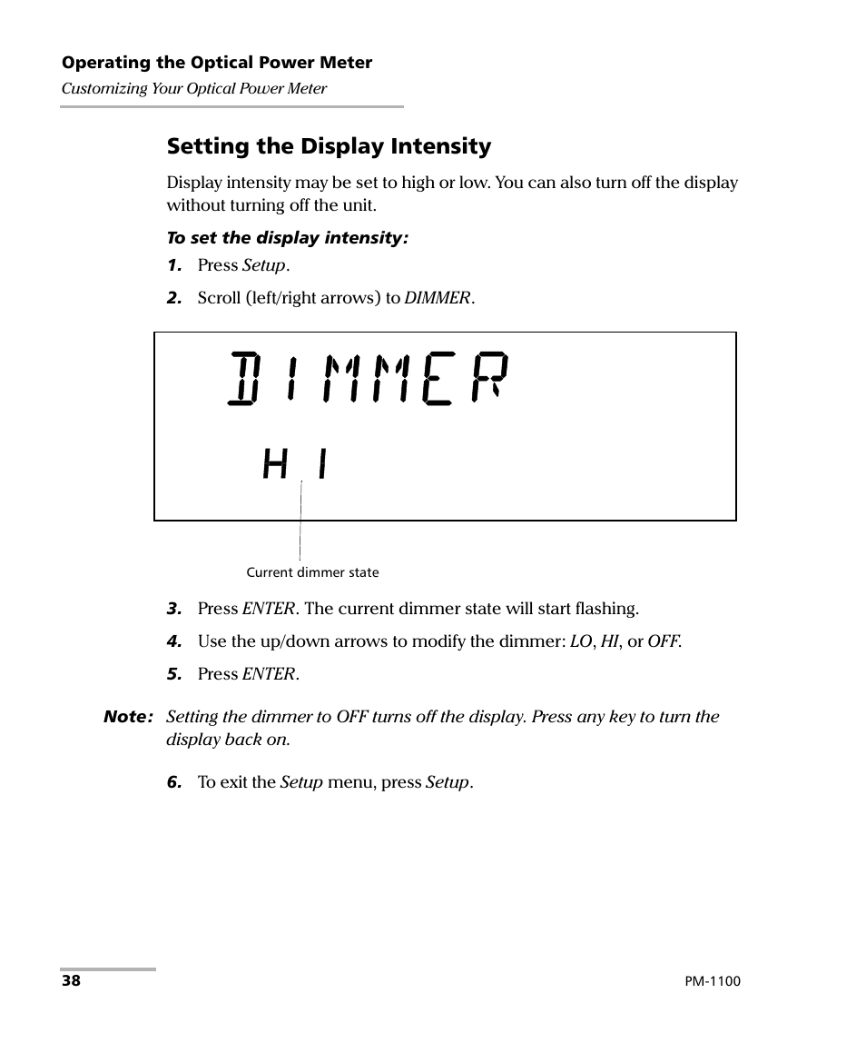 Setting the display intensity | EXFO PM-1100 Optical Power Meter User Manual | Page 48 / 111