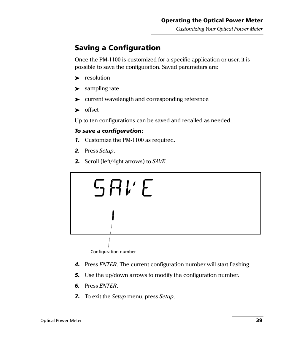 Saving a configuration | EXFO PM-1100 Optical Power Meter User Manual | Page 49 / 111