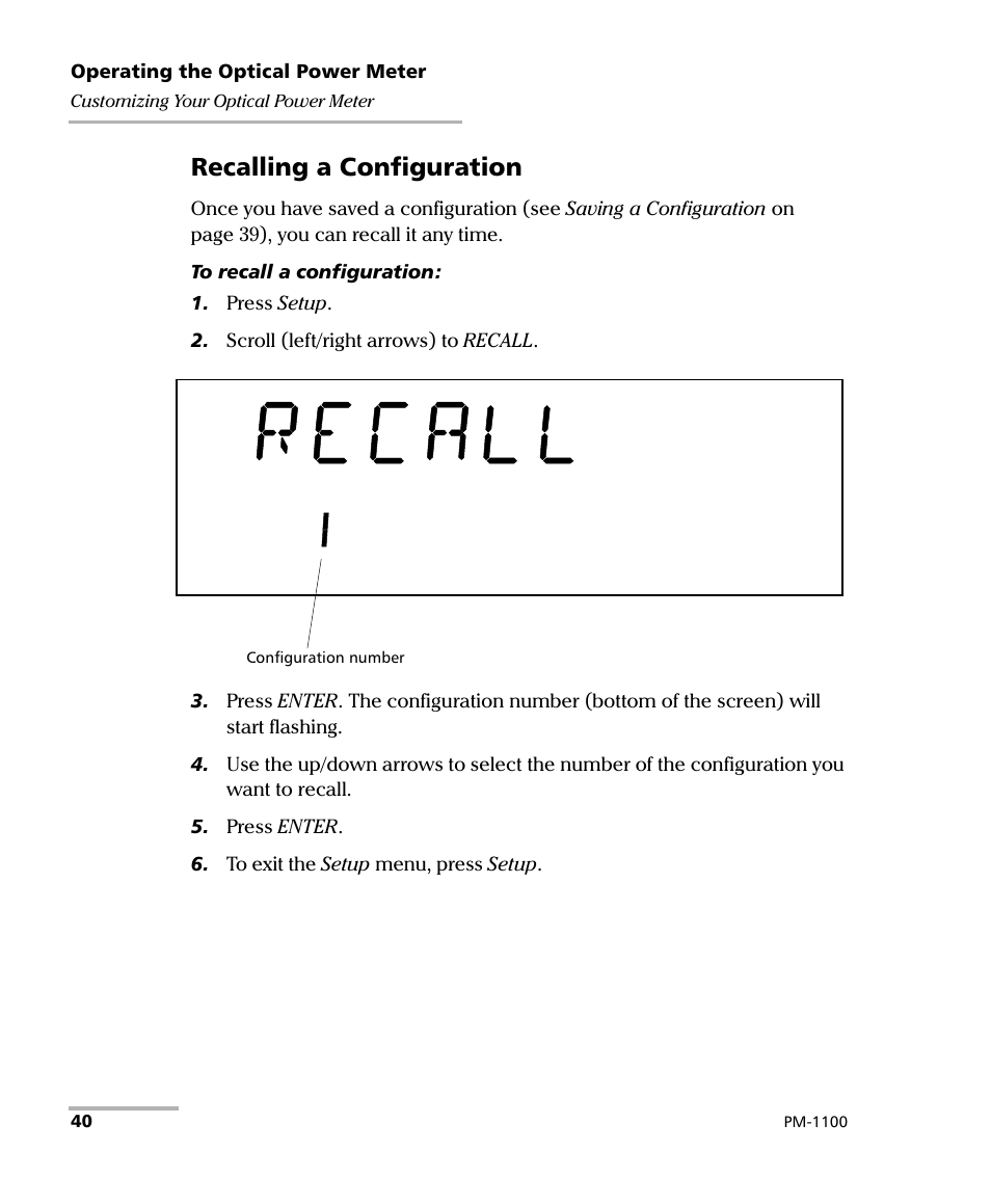 Recalling a configuration | EXFO PM-1100 Optical Power Meter User Manual | Page 50 / 111
