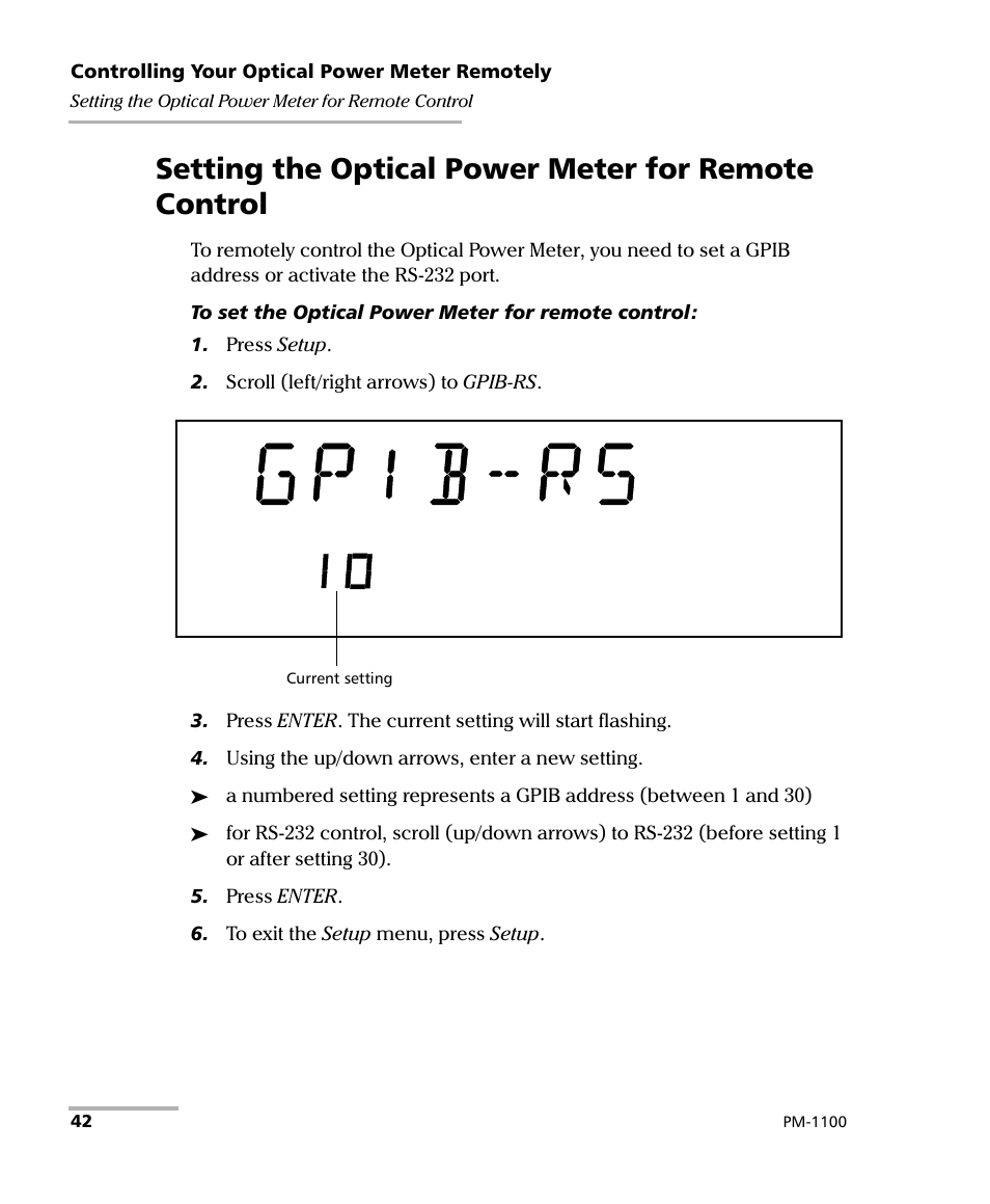 Setting the optical power meter for remote control | EXFO PM-1100 Optical Power Meter User Manual | Page 52 / 111