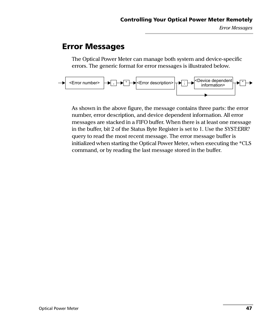 Error messages | EXFO PM-1100 Optical Power Meter User Manual | Page 57 / 111